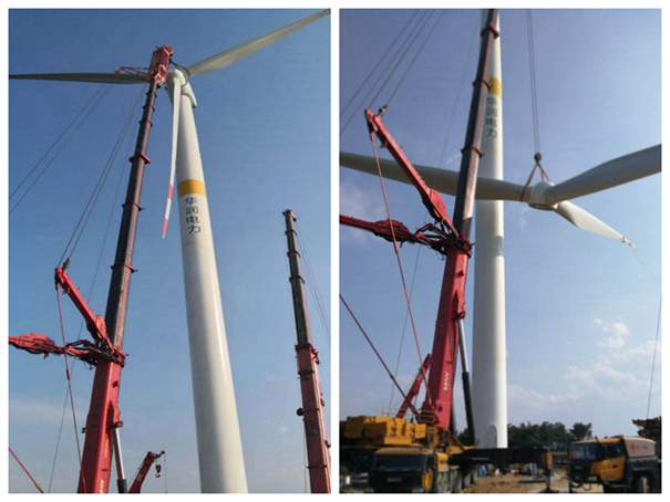 华润河南唐河风电主体工程顺遂完成首台风机吊装